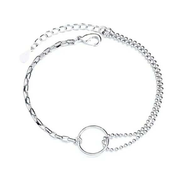 925 Sterling Silver Dainty Beaded Chain Link Circle Bracelet - Picture 3 of 7
